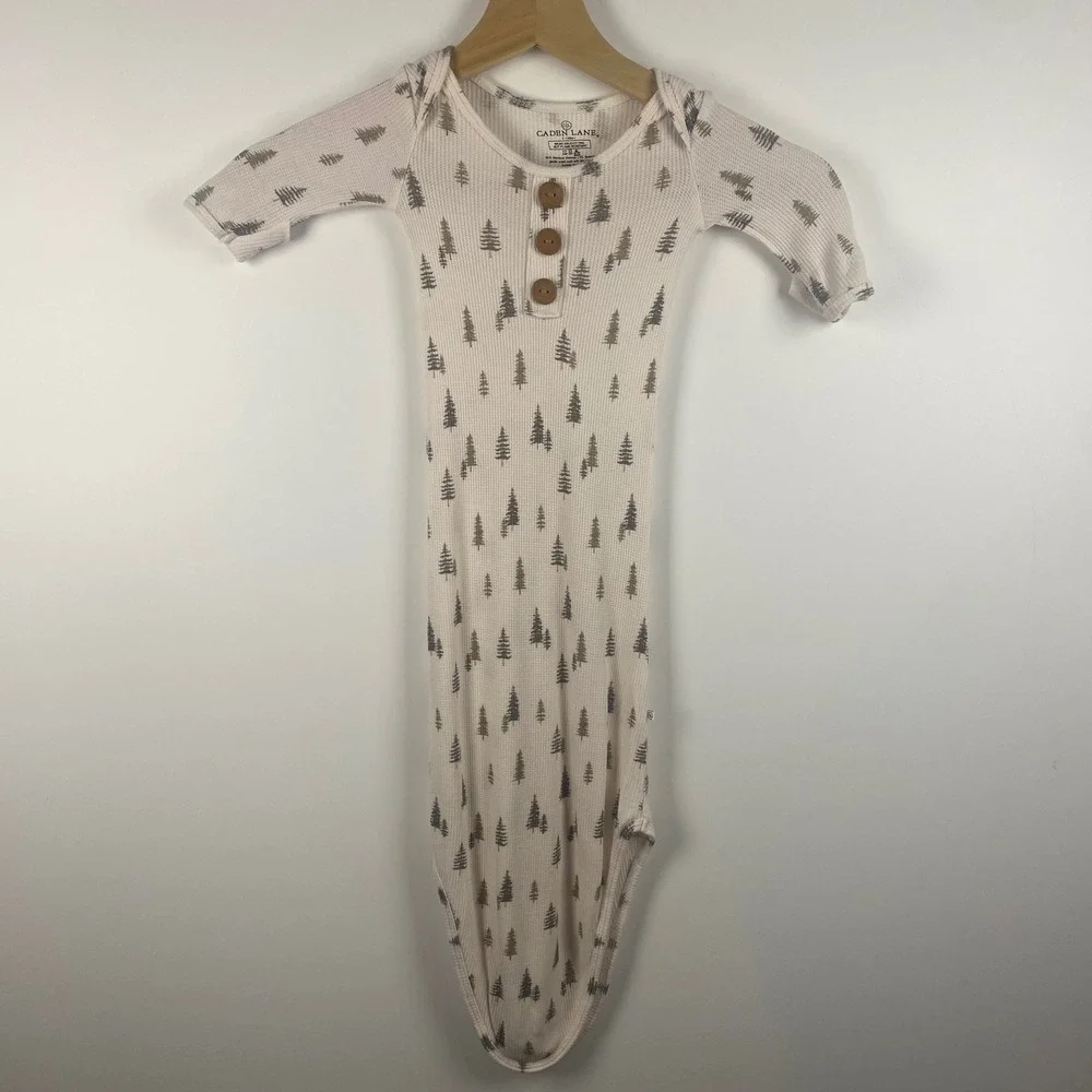 Caden Lane Knotted Gown Infant 0-3M Cream Pine Tree Waffle Knit Woodland Boho